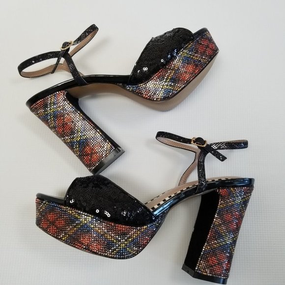 Betsey Johnson Shoes - BETSEY Johnson Alaia Plaid Rhinestone Heels Shoes Size 9.5 New